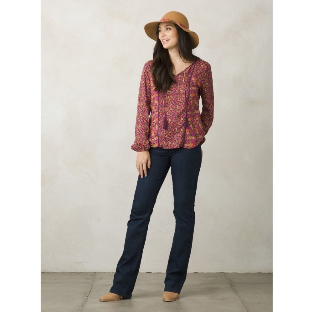 PrAna Faith Blouse Top Floral Tassel Peasant Purple Boho Cottagecore Western